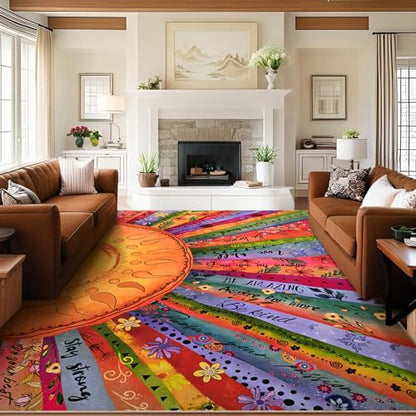 Likiyol Sun Rugs for Living Room 9x12 Area Rug, Non Slip Washable Rugs for Bedroom Soft Faux Wool Inspirational Living Room Rug, Large Floor Carpet for Bedroom, Dining Room, Home Office - size: 9' x 12' (Rectangular)