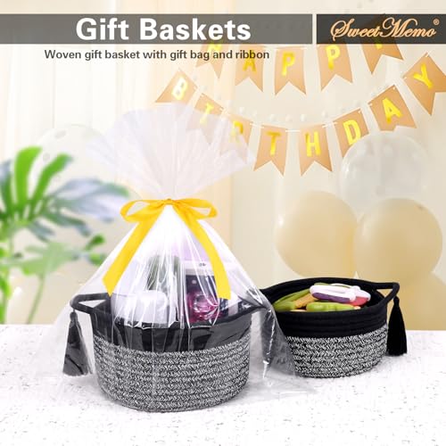 Small Gift Basket Empty to Fill, 2 Pack, Mini Woven Basket, Black Gray - color: Gray Black, size: 2 Pack