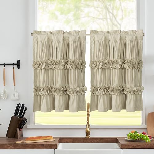 HIG 2 Pack Camel Handcrafted Window Treatment Tiers Curtains, 30"x36" - color: Camel, size: 30"W x 36"L (Pack of 2)