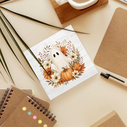 Halloween Fall Ghost Pumpkin Floral Wood Box Sign Desk Decor 5X5