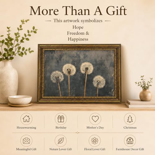 ZSISHHUASUYI Vintage Gold Frame Dandelion Wall Art, Moody Cottagecore Canvas Painting Print, Gothic Dark Plant Picture for Living Room Bedroom Decor, Retro Botanical Artwork 9x11 Inch - color: dandelion, size: 11"L x 9"W