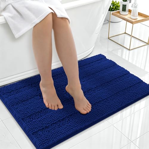 Smiry Thick Chenille Bathroom Rugs 36x24, Soft Absorbent Bath Mat, Navy - color: Navy, size: 36" X 24"