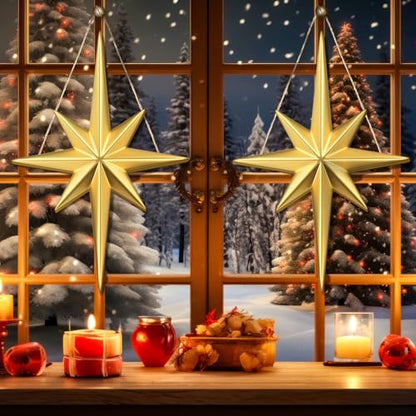 2 Pcs Christmas Hanging Wooden Sign Bethlehem Star Decor - style: Creative