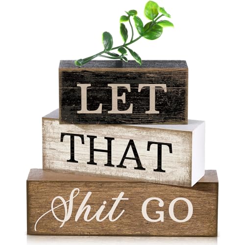 Moucuny 4 Pcs Wooden Block Signs Farmhouse Table Decoration for Bathroom - style: Bathroom