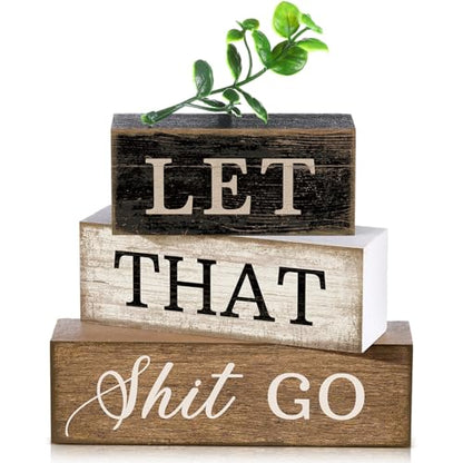 Moucuny 4 Pcs Wooden Block Signs Farmhouse Table Decoration for Bathroom - style: Bathroom