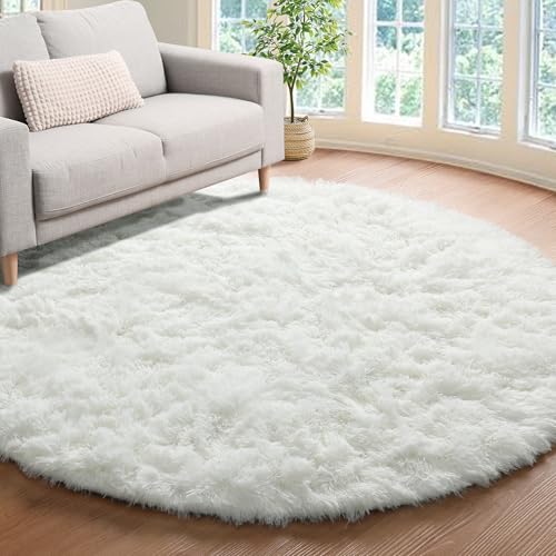 Cream White Fluffy Round Rug Circle Area Rugs 4ft for Kids Teen Bedroom - color: Cream White, size: 4' (Round)