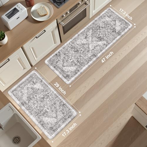 KIMODE Anti Fatigue Kitchen Mats, 2 PCS Cushioned Kitchen Rugs and Mats - color: Grey/Multi, size: 47"L x 17.3"W x 0.47"Th + 29"L x 17.3"W x 0.47"Th