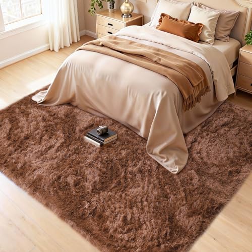 Area Rugs for Living Room, Bedroom, Brown Plush Fluffy Carpet - color: Brown, size: 6' x 9' (Rectangular)