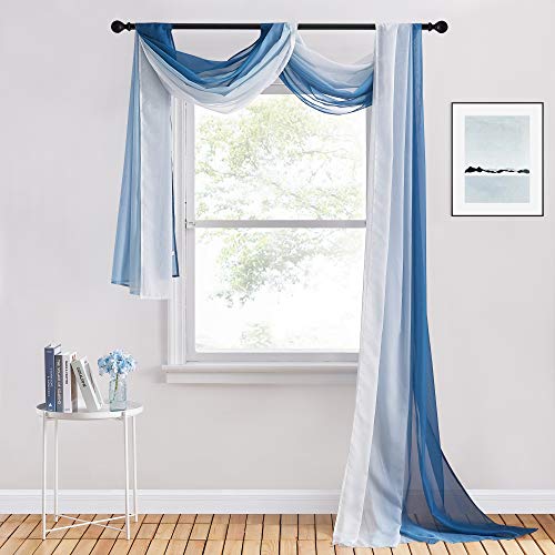 NICETOWN Navy Blue Ombre Sheer Scarf Curtains Valances, Elegant Backdrop Voile Texture for Indoor Outdoor Wedding Ceremony/Party/Pergola Canopy, Set of 2, W60 x L216 - color: Ombre Navy Blue