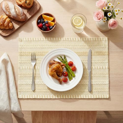 Artoid Mode Burlap Brown Woven Braided Stripe Placemats Set of 4-12x18 Inch - color: Burlap Brown, size: 12" x 18", 4 Pcs