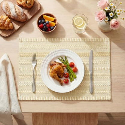 Artoid Mode Burlap Brown Woven Braided Stripe Placemats Set of 4-12x18 Inch - color: Burlap Brown, size: 12" x 18", 4 Pcs