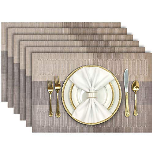 Aofmee Placemats, Placemats Set of 6, Heat Resistant Place Mats, Washable PVC Table Mats, Woven Vinyl Plastic Placemats for Dining Table, Non-Slip Stain Resistant Kitchen Table Placemats Easy to Clean - color: Gold, size: Set of 6