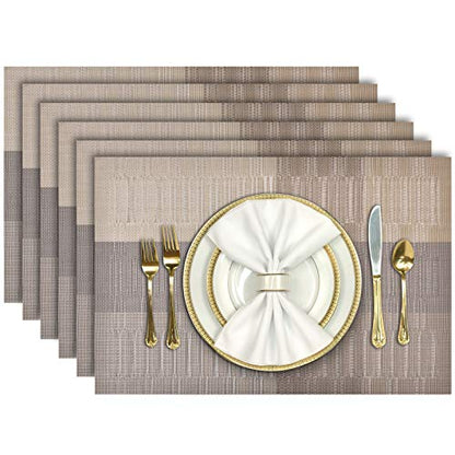 Aofmee Placemats, Placemats Set of 6, Heat Resistant Place Mats, Washable PVC Table Mats, Woven Vinyl Plastic Placemats for Dining Table, Non-Slip Stain Resistant Kitchen Table Placemats Easy to Clean - color: Gold, size: Set of 6