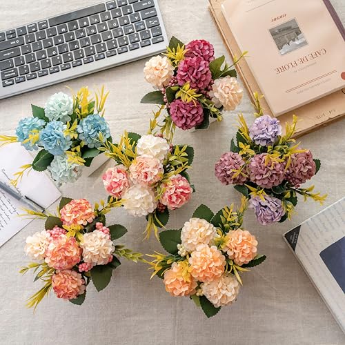 6Pcs Artificial Flowers with Ceramic Pot Small Fake Hydrangea Flowers - color: Multi-color