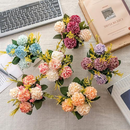 6Pcs Artificial Flowers with Ceramic Pot Small Fake Hydrangea Flowers - color: Multi-color