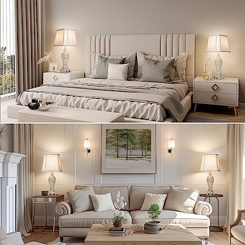 LuxSight Collection 28.5" Table Lamps Set of 2 with Nightlight for Bedroom - color: Cream-Set of 2, size: 28.5 inch