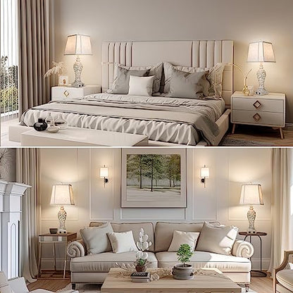 LuxSight Collection 28.5" Table Lamps Set of 2 with Nightlight for Bedroom - color: Cream-Set of 2, size: 28.5 inch