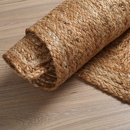 Hausattire Jute Braided Woven Kitchen Rug 2x3 Feet - Natural - color: Natural, size: 2'x3'