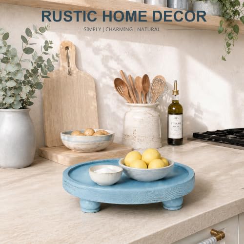 EOSAHR Round Decorative Tray, Coffee Table Accent, Coastal Style, Sky Blue - color: Sky Blue