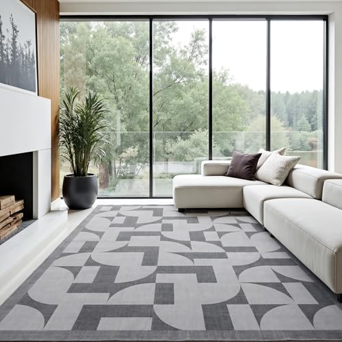 ThreadGlobe Abstract 5x7 Area Rugs Modern Geometric for Living Room, Grey - color: Grey Geometry, size: 5' x 7'