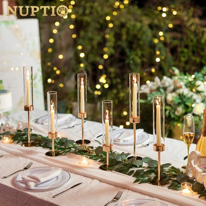 NUPTIO Candle Stick Holder for Wedding, 18 Pcs Tall Hurricane Candle Holder - color: Gold - Clear, size: 18pcs