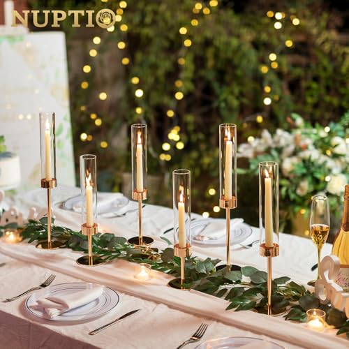 NUPTIO Hurricane Candle Holder for Candlestick, 6 Pcs Gold Candle Holders - color: Gold - Clear, size: 6pcs