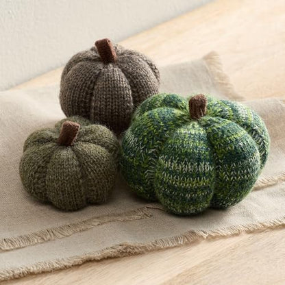 Set of 3 Cozy Mini Knit Pumpkins (Juniper Multi-Size Set) - color: Juniper Multi-sized