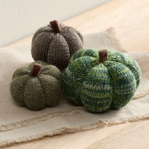 Set of 3 Cozy Mini Knit Pumpkins (Juniper Multi-Size Set) - color: Juniper Multi-sized
