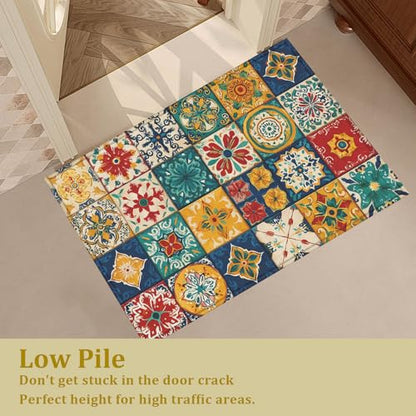 Mexican Talavera Bath Mat Rug, Door Mat Doormat Entrance Non-Slip Bathroom Rugs for Entryway Bathroom Kitchen 17 x 30 Inch - color: Mexican Talavera