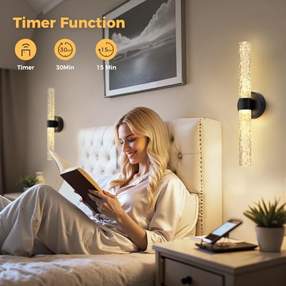 Battery Operated Wall Sconces Set of 2, 10000mAh Rechargeable Wall Light - color: Black, size: 21.4 inch