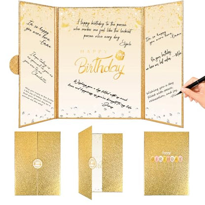 Crenics Gold Happy Birthday Guest Signature Book Alternative 18" x 12" - color: Gold and White