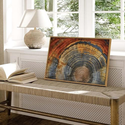 BingruiArt Faux Wood Tree Ring 03 Canvas Wall Art 16x24 Framed - color: Tree Ring - 03, size: 36"L x 24"W