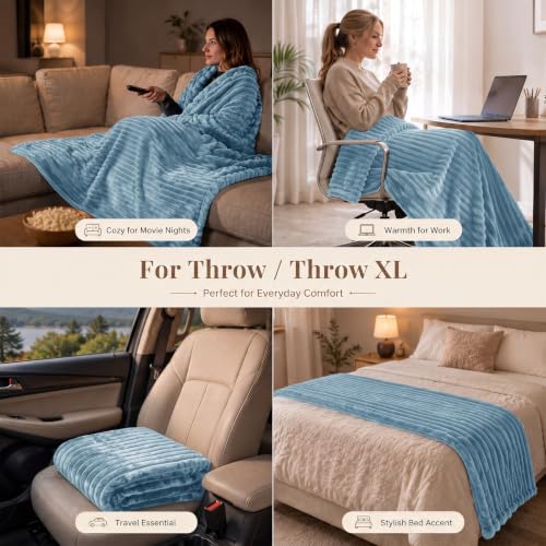 HIMEET Dusty Blue Throw Blanket for Couch, 300GSM Ribbed, 50 x 60 Inches - color: Dusty Blue, size: Throw (50" x 60")