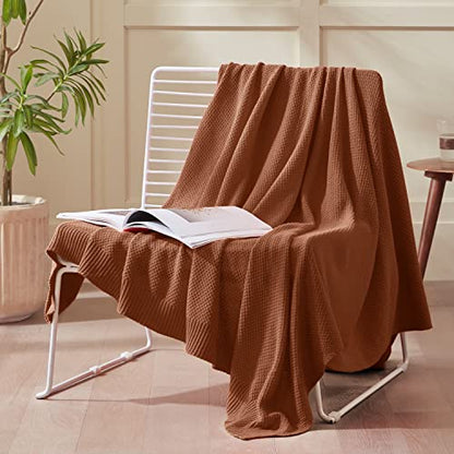 TREELY 100% Cotton Brown Knitted Throw Blanket 50"x60" - color: Brown, size: Throw(50" x 60")