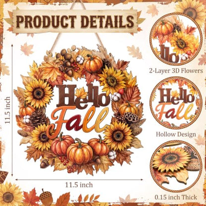 Yalikop Hello Fall Door Sign Wreath Wooden Fall Autumn Decorations Sign - style: Hello Fall