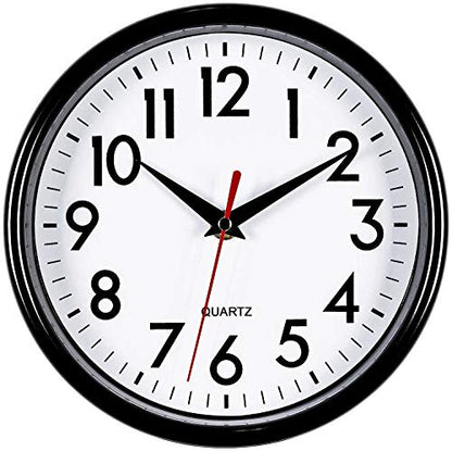 Bernhard Products Black Wall Clock 8" Silent Non-Ticking Quality Quartz Battery Operated Small Clock for Home/Office/Kitchen/Classroom/Bedroom Easy to Read - color: Black