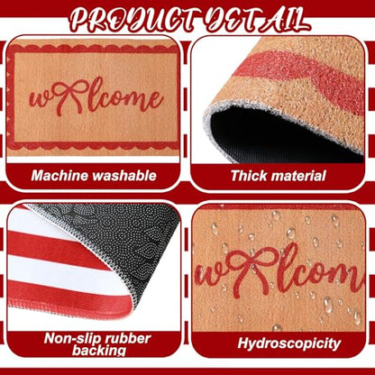 Tinideya 2 Pcs Red and White Stripe Welcome Mats for Front Door - color: Red,white