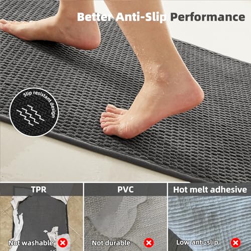TYUU Bathroom Rugs Non Slip Washable, Super Absorbent Thin Bath Mat Quick Dry Low Pile Bathroom Rug, Dark Grey 24"x36" - color: Dark Grey, size: 2' X 3' (Rectangular)