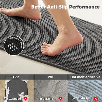 TYUU Bathroom Rugs Non Slip Washable, Super Absorbent Thin Bath Mat Quick Dry Low Pile Bathroom Rug, Dark Grey 24"x36" - color: Dark Grey, size: 2' X 3' (Rectangular)