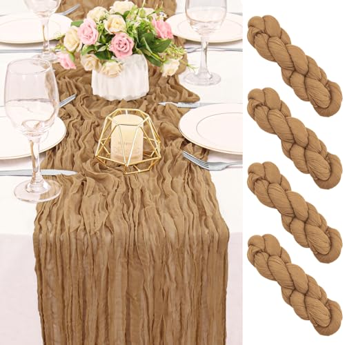 2 Pack 120 Inch Nude Cheesecloth Table Runner Boho Rustic Gauze Sheer Romantic 10 FT Long Cheese Cloth Table Runner for Bridal Baby Shower Wedding Party Birthday Holiday Home Easter Decor - color: Nude