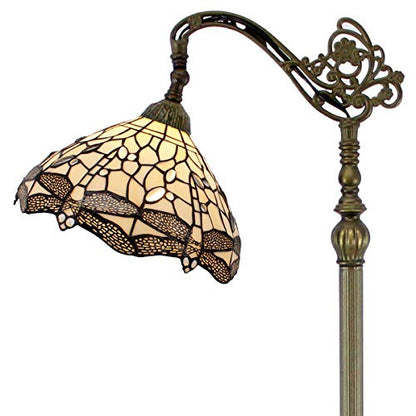 WERFACTORY Tiffany Floor Lamp Cream Stained Glass Dragonfly Arched Lamp
