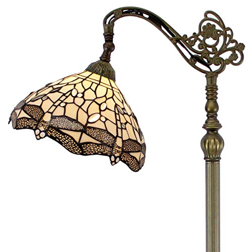 WERFACTORY Tiffany Floor Lamp Cream Stained Glass Dragonfly Arched Lamp