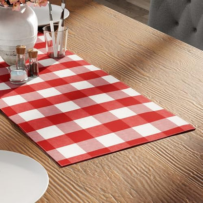 Encasa XO Table Runner, Woven Cotton Dining Linens 13"x36" Red - color: Buffalo Red Checks, size: 13x36 in