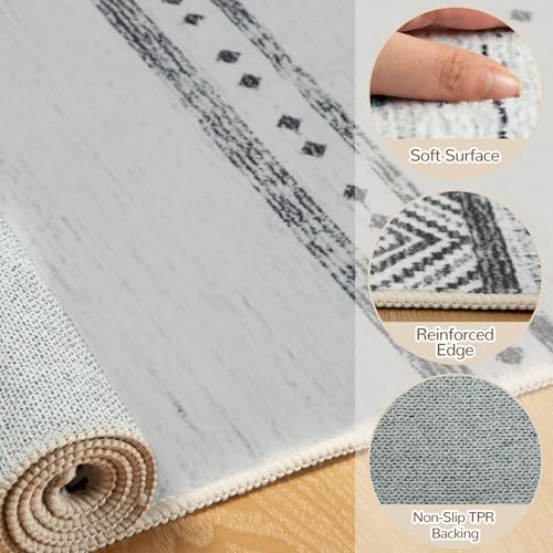 2x6 Washable Area Rugs for Living Room Boho Runner Rug Grey/Black/Navy - color: Grey/Black/Navy, size: 2' x 6' (Runner)