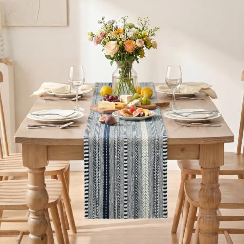 Artoid Mode Dark Blue Farmhouse Stripe Braided Table Runner 12x72 Inch - color: Dark Blue, size: 12" x 72", Table Runner
