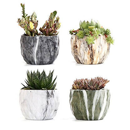 Sun-E Ceramic Succulent Pots, 3.35 Inch Marbled Flower Pots, Set of 4