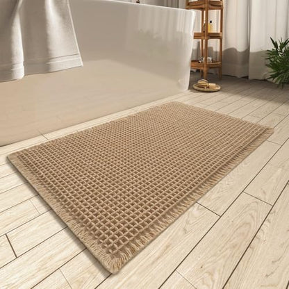 Upgraded Waffle Bath Mat Ultra Absorbent Non Slip Bathroom Mat, 20" x 32" - color: Brown, size: 20" x 32"