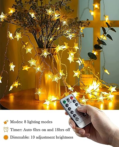 ANJAYLIA 100 LED 32FT Battery Operated Star Lights & Remote, Warm White - color: Warm White 33 FT