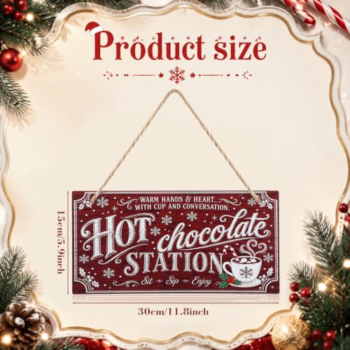 Marsui Christmas Wood Hanging Sign with Jute Rope, Hot Chocolate Station - style: Hot Chocolate Station