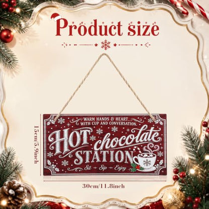 Marsui Christmas Wood Hanging Sign with Jute Rope, Hot Chocolate Station - style: Hot Chocolate Station